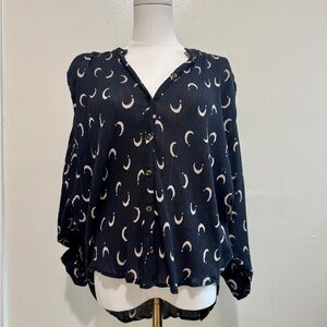 Pilcro Black and Cream Textured Top